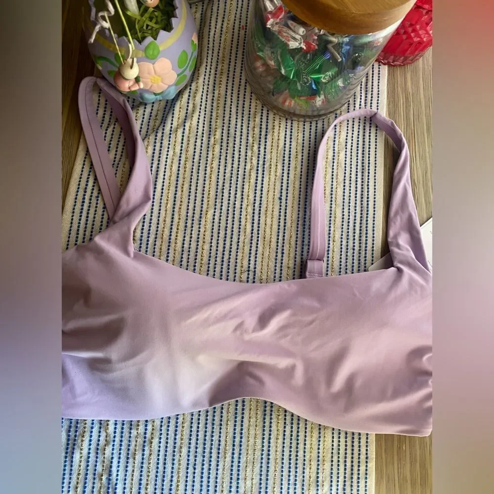 ATHLETA Square Neck Bra Cup Bikini Top Lavender Sz 40D NWT